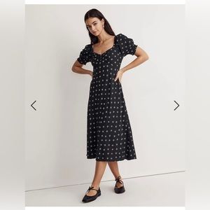 Madewell Sweetheart Puff-Sleeve Midi Dress in Stardot